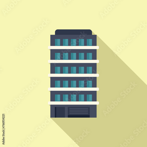 Facade multistory building icon flat vector. Residence office. Clinic residential town