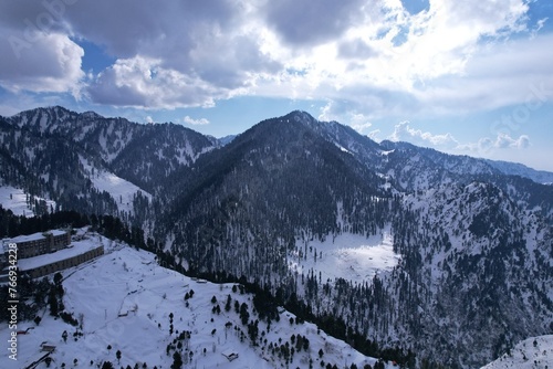 Aerial View of Snow-Covered Himalayan Mountains in Malam jabba Swat Pakistan © CaterpillarTaqi