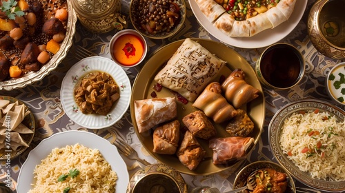 A close-up of a delicious homemade iftar meal, highlighting the rich flavors and textures of traditional Ramadan dishes.
