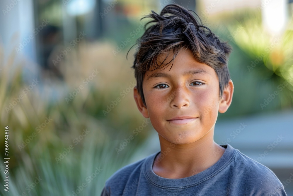 A young boy with dark hair and a black shirt is smiling A young boy with dark hair and a black shirt is smiling