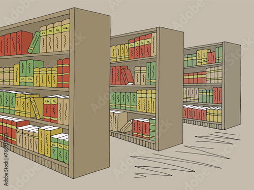 Library shelf graphic color interior sketch illustration vector 