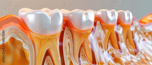 3D depiction of a tooth undergoing a desensitizing procedure, focusing on the enamel and dentin photo