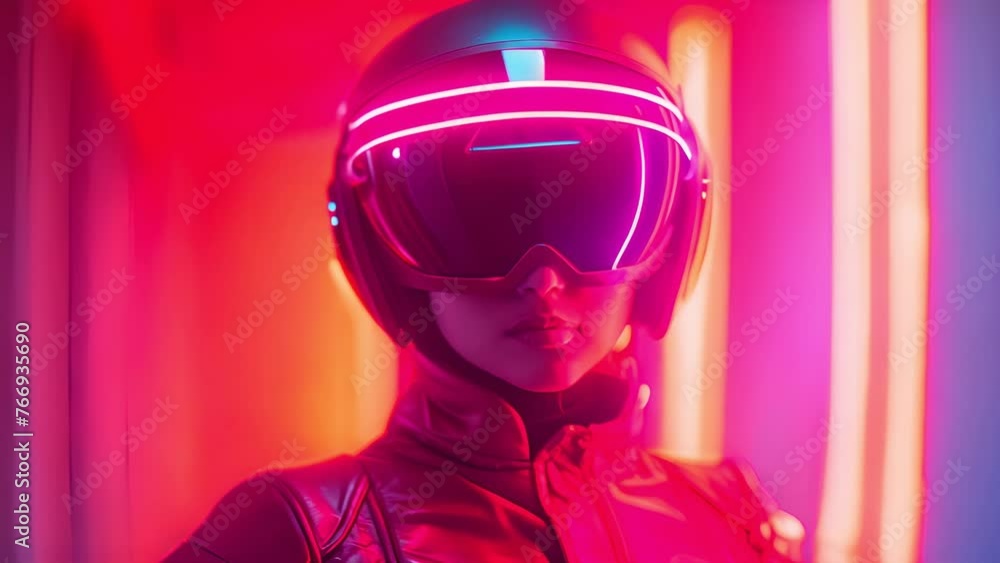 ネオンカラーのヘルメット女性,Generative AI ネオンカラーのヘルメット女性,Generative AI