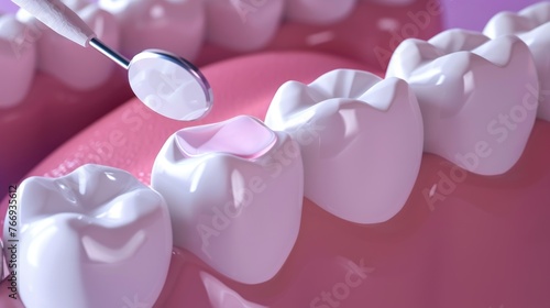 Closeup 3D render of a tooths crosssection getting a fluoride varnish for sensitivity relief