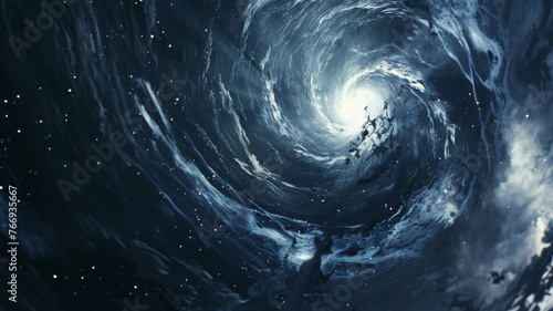 Swirling blues create an intense vortex  evoking the force of a whirlpool or galaxy.