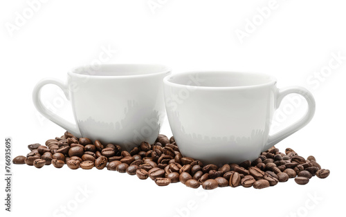 Vacant Coffee Cups and the Essence of Coffee Beans isolated on transparent Background