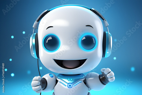 cute white  robot with screen face and blue eyes, rounded assistant bot,  generated by AI. 3D illustration © Виталий Сова