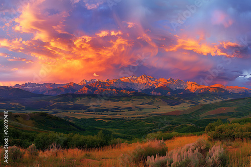 Majestic Mountains: Cinematic Summer Sunset © Jian