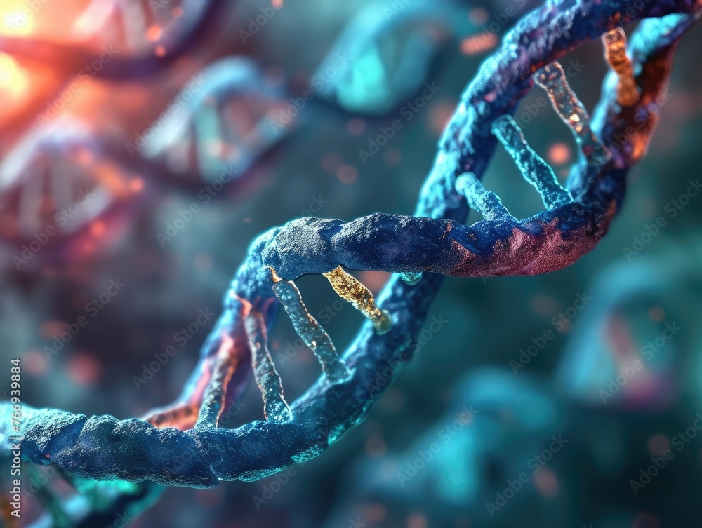 Molecules DNA structure under microscope , featuring two intertwined strands, symbolizing genetics and bacteria, set against an abstract background. AI Molecules DNA structure under microscope , featuring two intertwined strands, symbolizing genetics and bacteria, set against an abstract background. AI