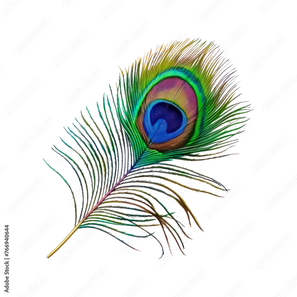Fototapeta premium Peacock feather. Isolated on transparent background. 