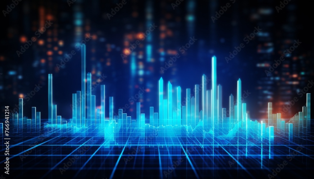 Blue hologram rising stock chart background. Background with stock chart concept.