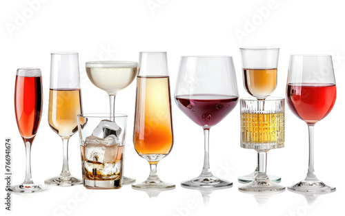 Assorted Glassware for Various Drink Types isolated on transparent Background