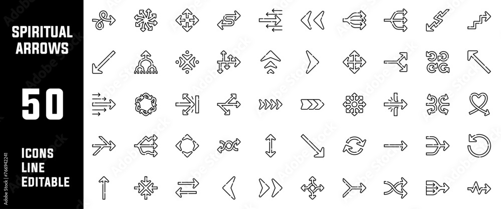 Fototapeta premium 40 Spiritual Arrows Icons Set Pack Line Editable Vector Illustration