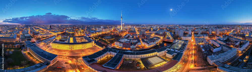 capital city Berlin Germany downtown night aerial 360° - obrazy, fototapety, plakaty 