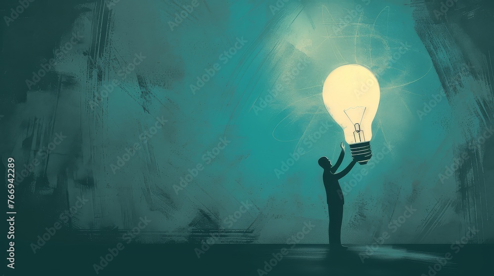 Fototapeta premium Close-up of a bright light bulb hand held