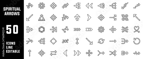40 Spiritual Arrows Icons Set Pack Line Editable Vector Illustration