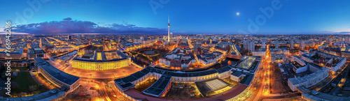 capital city Berlin Germany downtown night aerial 360°