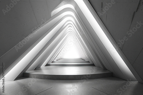 Abstract Perspective of White Illuminated Corridor.