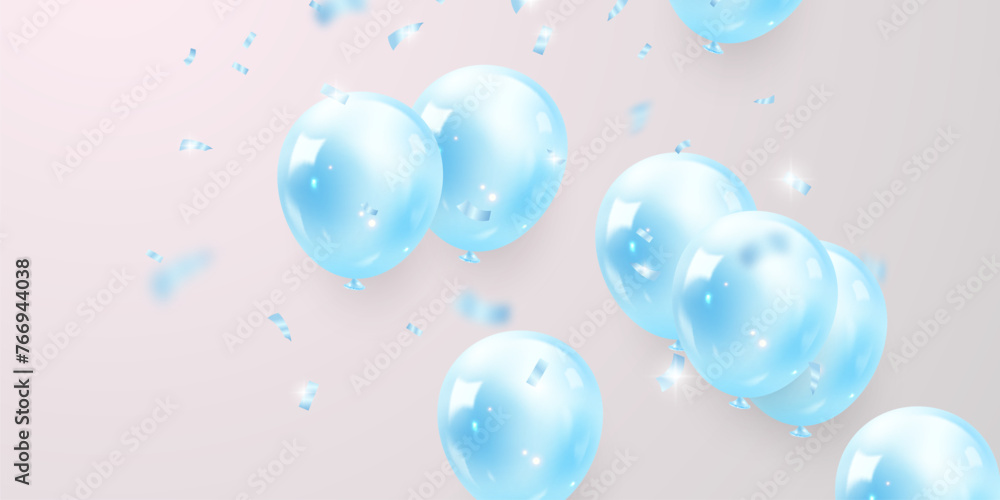 Celebration background with beautifully arranged blue balloons. Vector 3D illustration design
