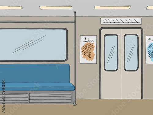 Train interior graphic metro subway color sketch illustration vector 