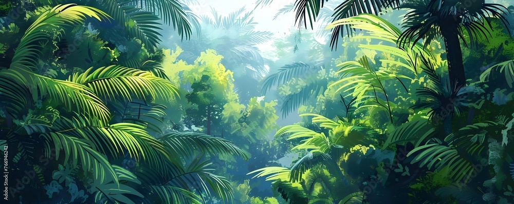 Vibrant Rainforest Canopy Teeming with Lush Verdant Life in Stunning Vibrant Rainforest Canopy Teeming with Lush Verdant Life in Stunning