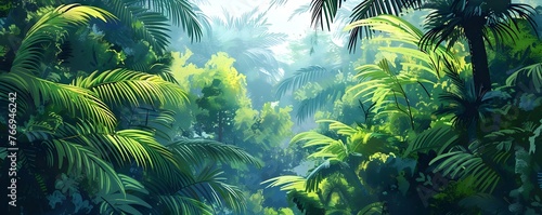 Vibrant Rainforest Canopy Teeming with Lush Verdant Life in Stunning