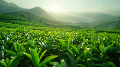 Tea Plantation in the morning at Chiang Rai Province, Thailand photo
