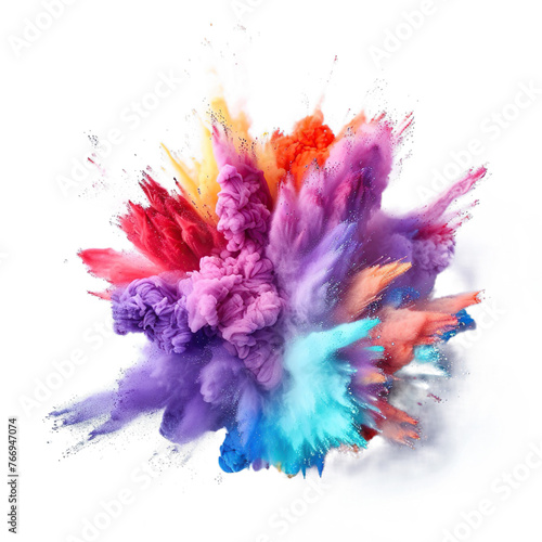 Colorful rainbow holi paint splash, color powder explosion isolated on transparent background.