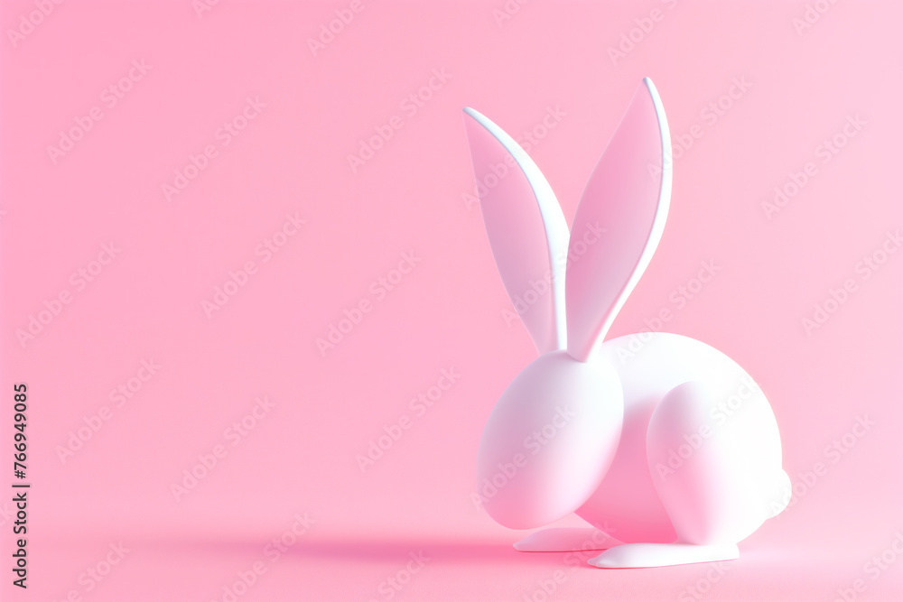 Fototapeta premium Easter bunny or white rabbit on pink background. 3d render of Easter day. Modern minimalistic design