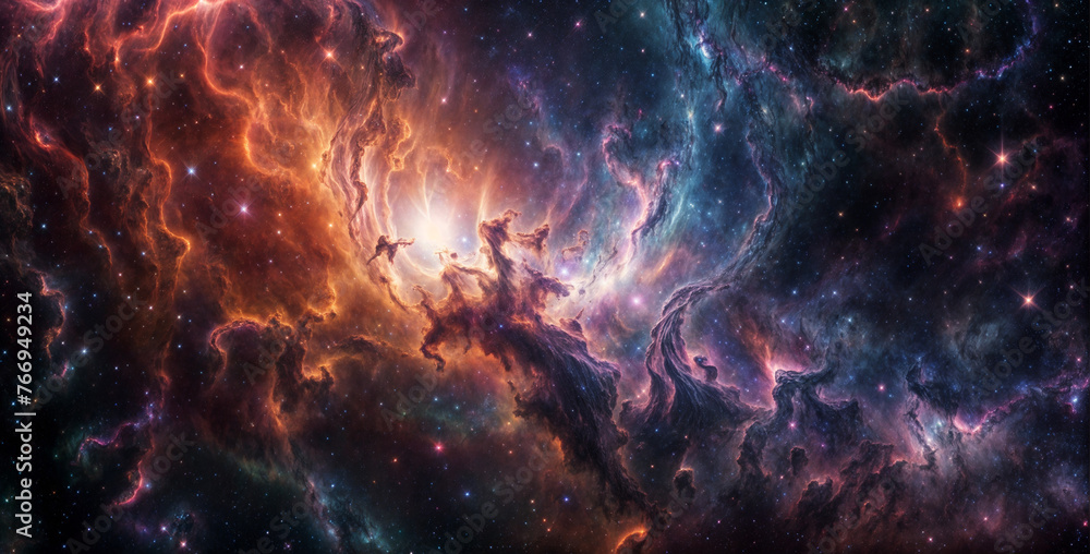 Astral Wonders with Vibrant Nebulae of Deep Space