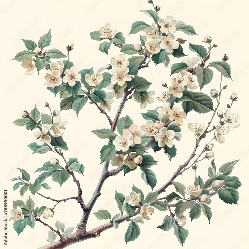 the delicate beauty of blooming hawthorn branches The intricate flowers with their white petals - obrazy, fototapety, plakaty 