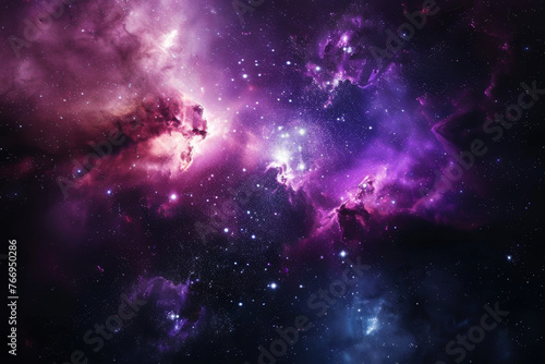 Cosmic nebula cloud radiating with starlight in deep space.