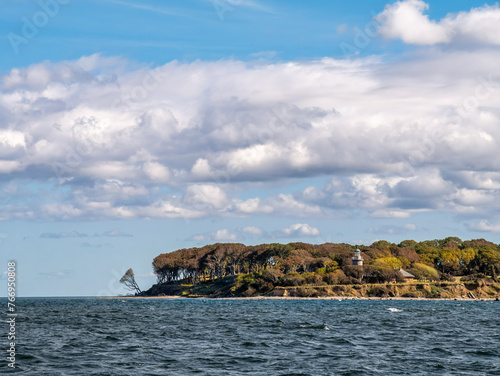 Northern part of Aebelo Island with lighthouse, in Kattegat north of Funen, Syddanmark, Denmark photo