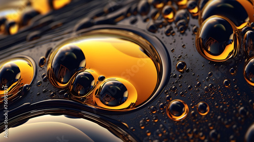fluid oil texture, vertical flow direction, bubbles, intricate detailed, black and gold.