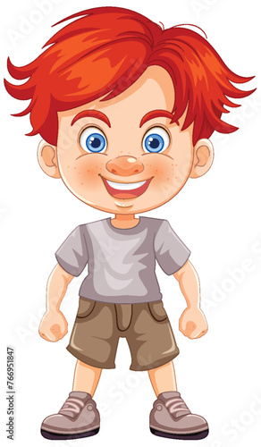 Cheerful red-haired boy in casual clothes