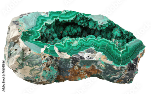 Stone Macro-Minerals: Malachite Embedded in Rock isolated on transparent Background