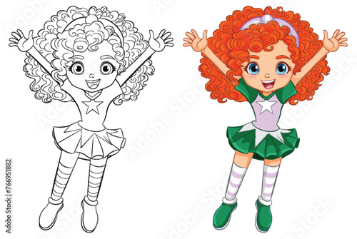 Colorful and black and white cartoon girl vector.