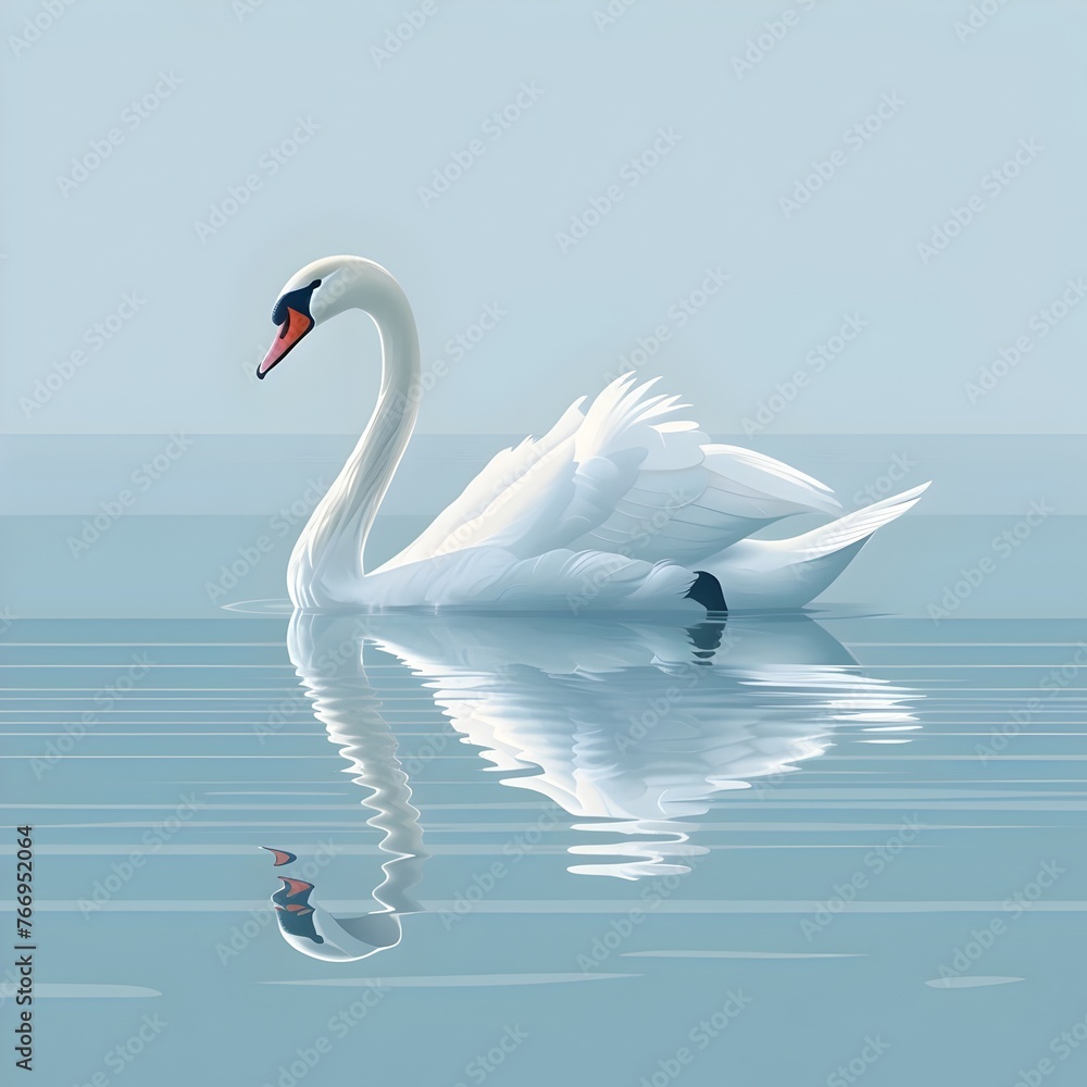 Fototapeta premium Serene Swan Floating on a Glassy Lake Elegant and Graceful