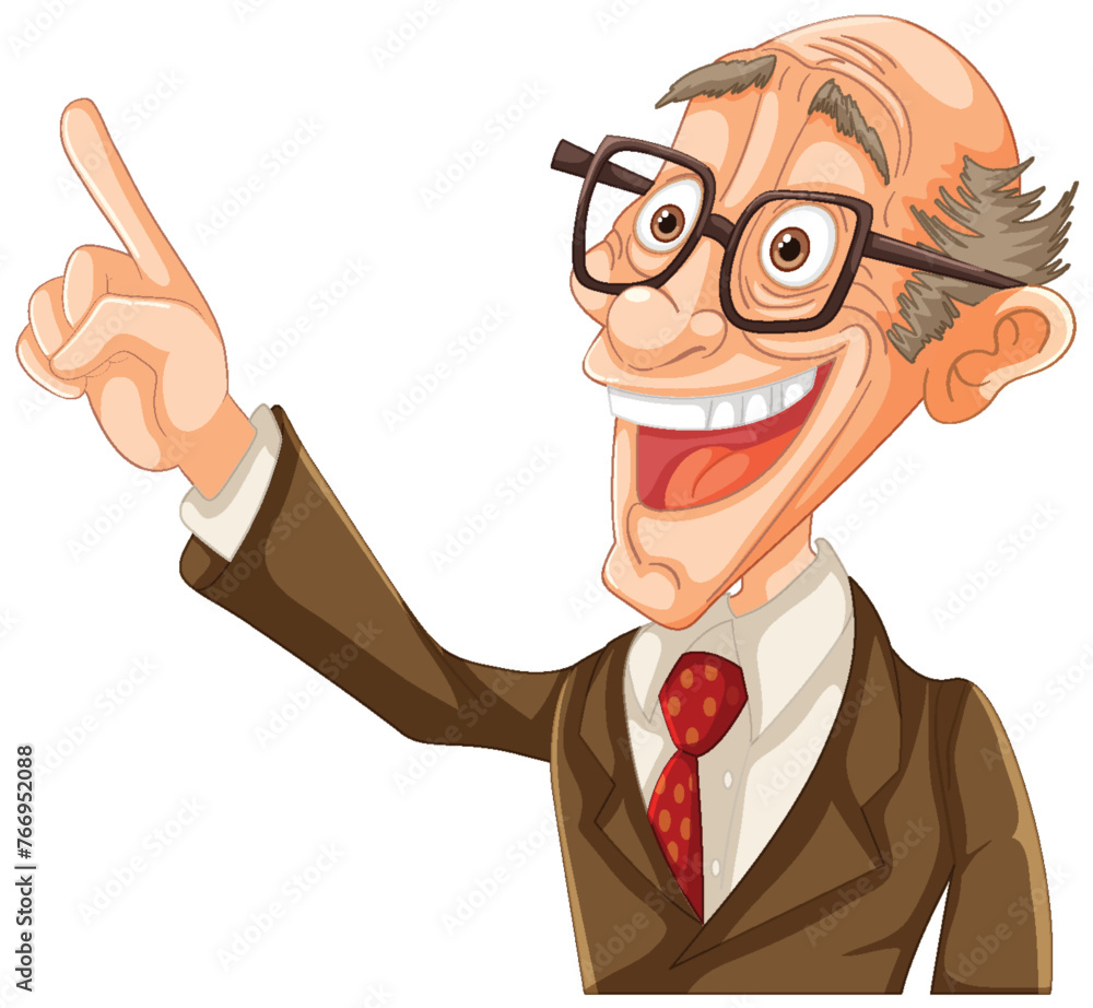 Fototapeta premium Animated professor character gesturing with excitement