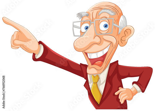 Elderly cartoon character gesturing with enthusiasm