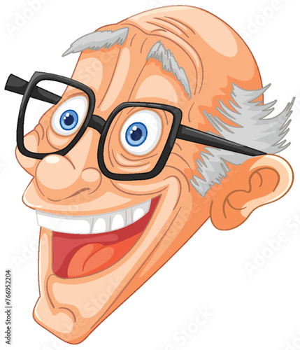 Vector illustration of a happy, bespectacled senior man