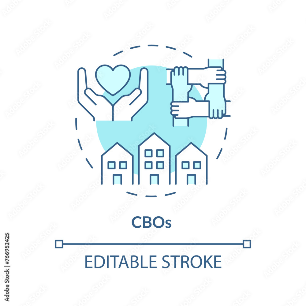 CBOs soft blue concept icon. Community based organization. Local unity. Neighbourhood. Civic engagement. Round shape line illustration. Abstract idea. Graphic design. Easy to use in article
