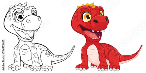 Colorful and playful red dinosaur vector graphic
