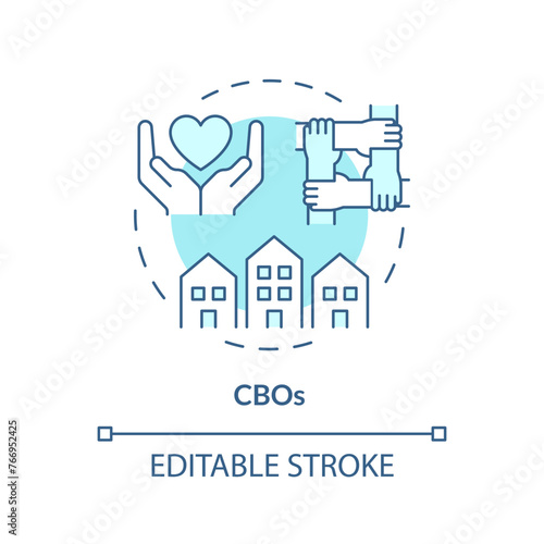 CBOs soft blue concept icon. Community based organization. Local unity. Neighbourhood. Civic engagement. Round shape line illustration. Abstract idea. Graphic design. Easy to use in article