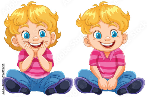 Cheerful young boy illustrated in sitting position