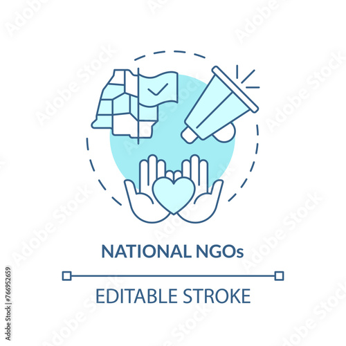 National NGOs soft blue concept icon. Non governmental organization at country level. Regional community. Round shape line illustration. Abstract idea. Graphic design. Easy to use in article