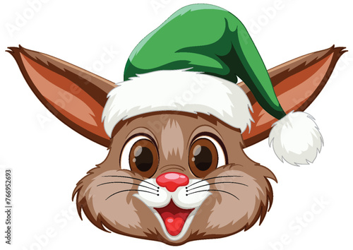Cute rabbit wearing a Christmas elf hat.