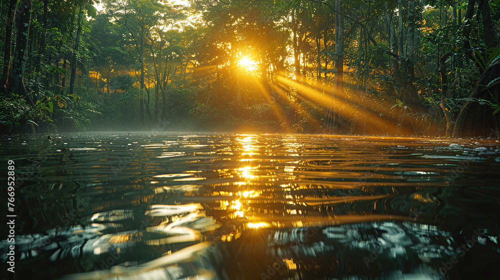 River flowing through dense jungle