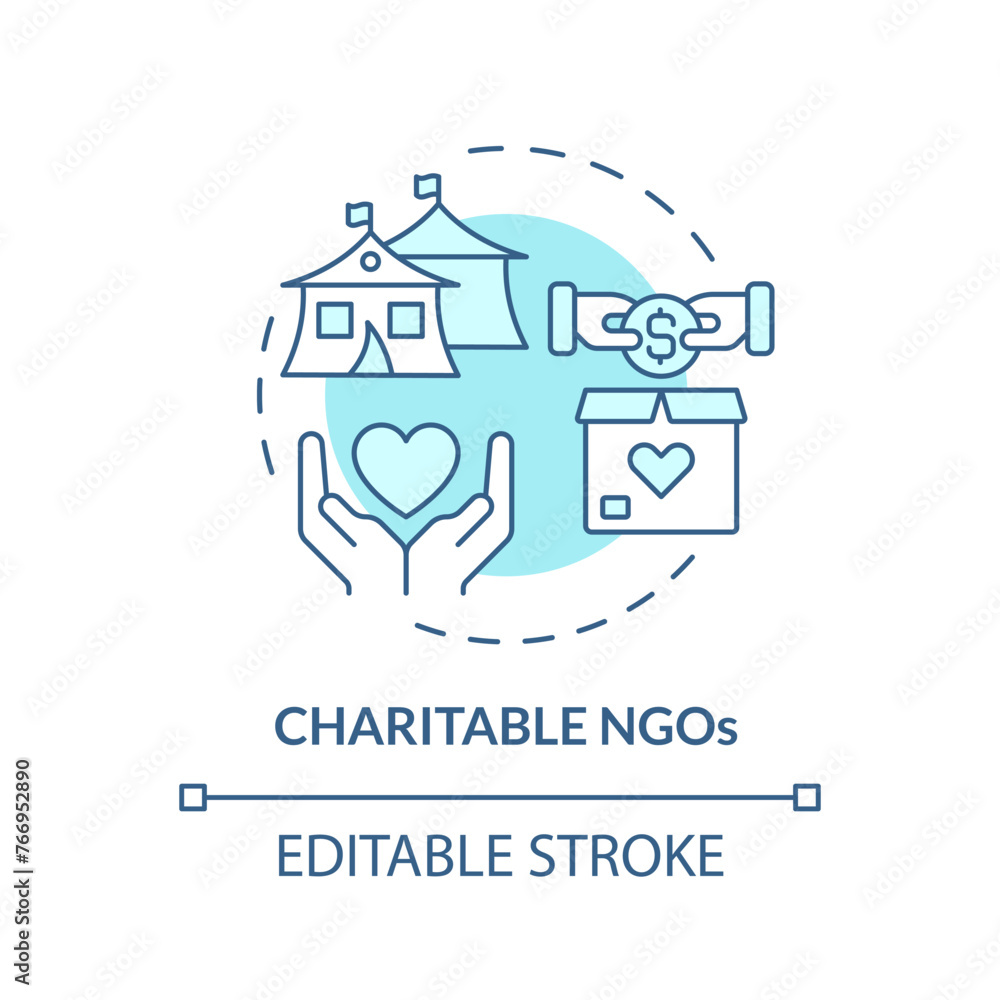 Charitable NGOs soft blue concept icon. Non governmental organization. Humanitarian aid. Volunteer work. Round shape line illustration. Abstract idea. Graphic design. Easy to use in article Charitable NGOs soft blue concept icon. Non governmental organization. Humanitarian aid. Volunteer work. Round shape line illustration. Abstract idea. Graphic design. Easy to use in article
