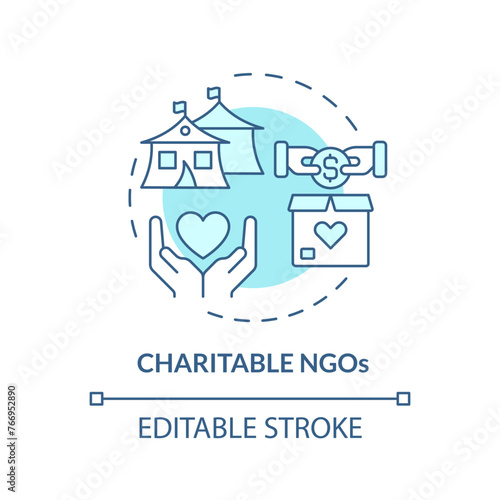 Charitable NGOs soft blue concept icon. Non governmental organization. Humanitarian aid. Volunteer work. Round shape line illustration. Abstract idea. Graphic design. Easy to use in article